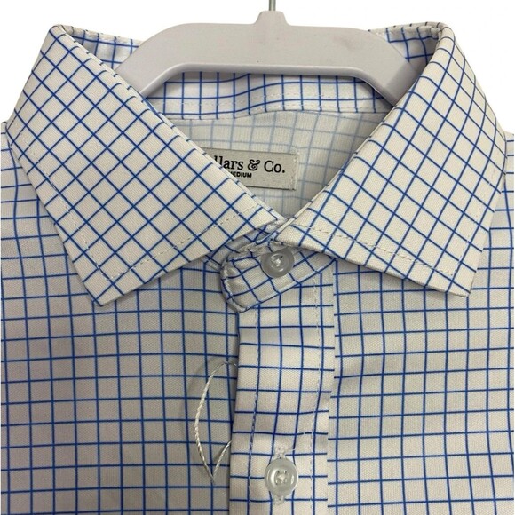 Collars & Co Polo Shirt Mens M Blue Check Golf Preppy Dress Collar Office NEW